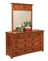 Image of customizable, solid wood Royal Santa Fe Mission Style Dresser and Mirror from Harvest Home Interiors Amish Furniture